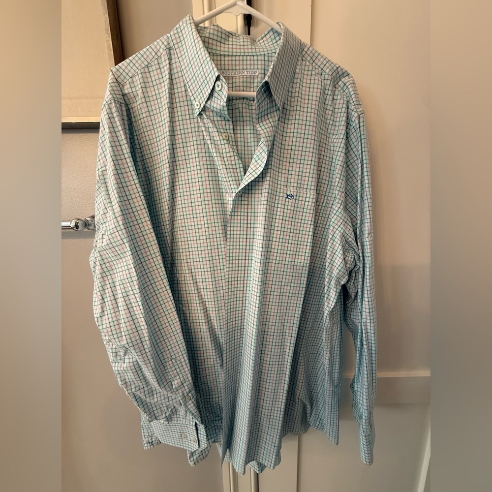 Southern Tide Blue and Green Plaid Shirt